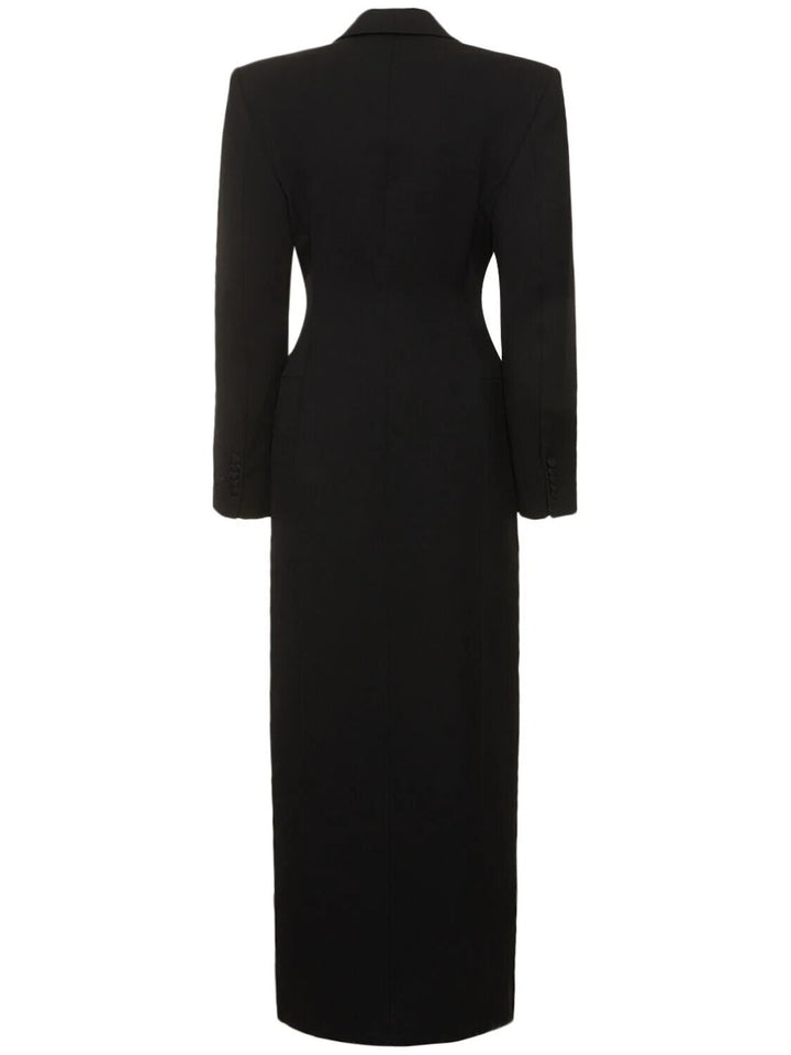 satin-lapel double-breasted long blazer dress – NOCTURNE