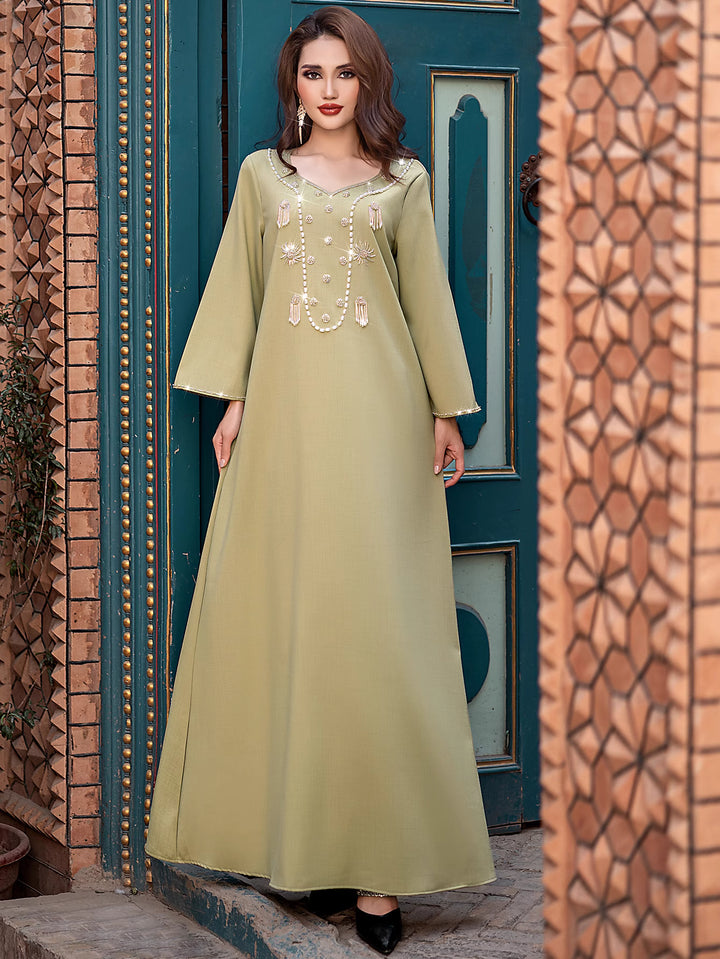 op maat gemaakte flare-pak met satijnen pofmouwen – VALENCIA 