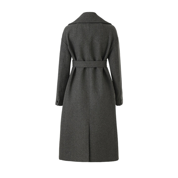Belted double-breasted long coat – CHARCOAL