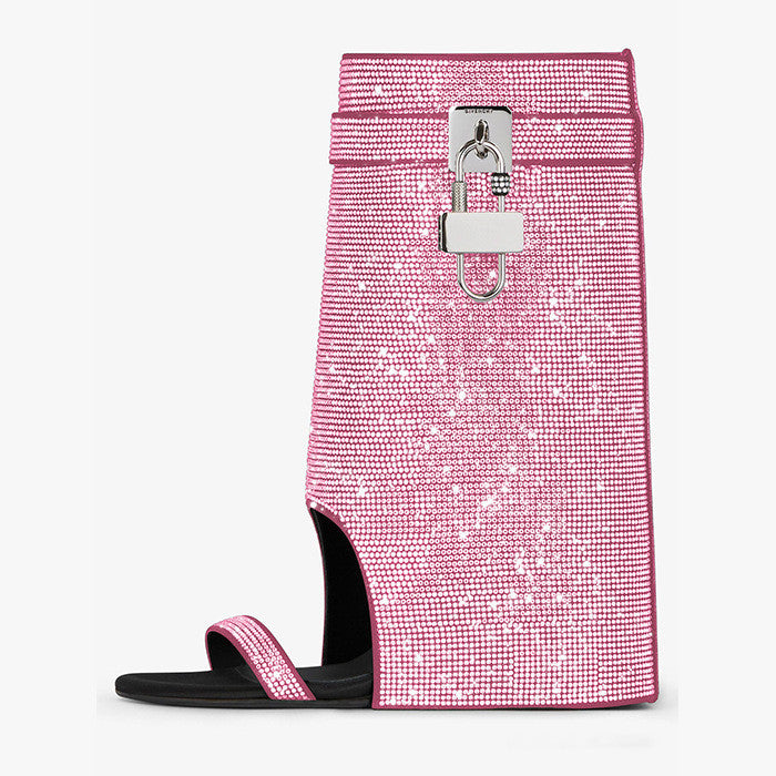 crystal-embellished wedge sandals with metallic lock – SERAPHINA