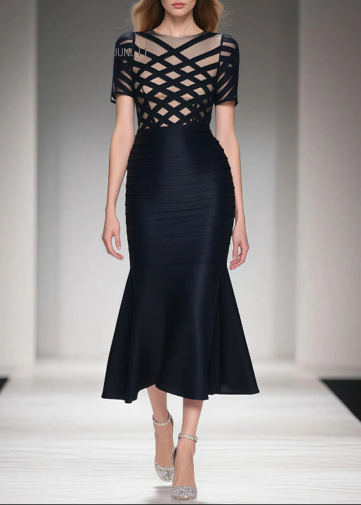 mesh panel bandage midi dress with mermaid hem – ASTRID