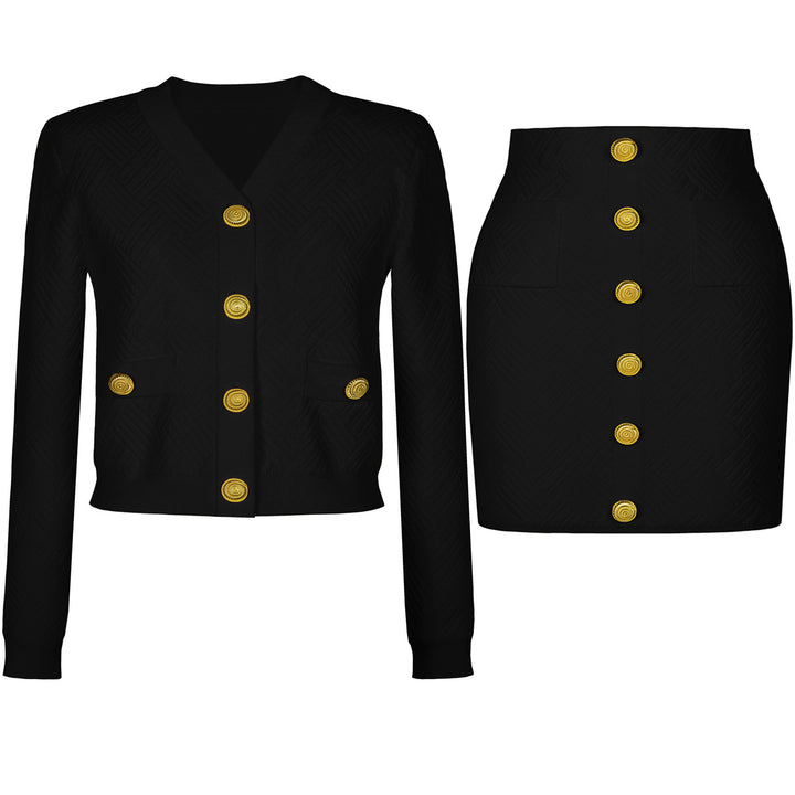 two-piece knit set with gold button accents – ADELLEM