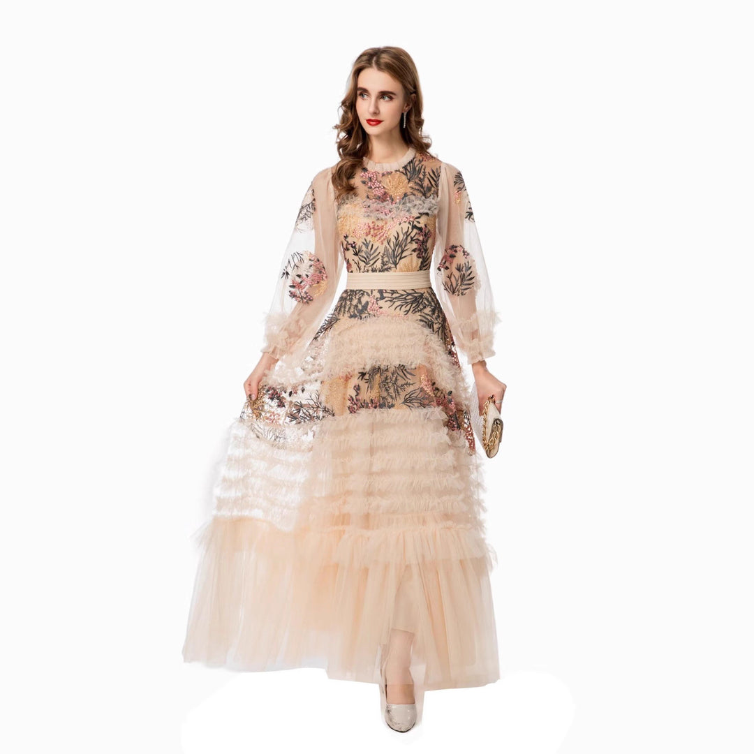 embroidered tulle gown with tiered ruffle skirt – SERAPHINA