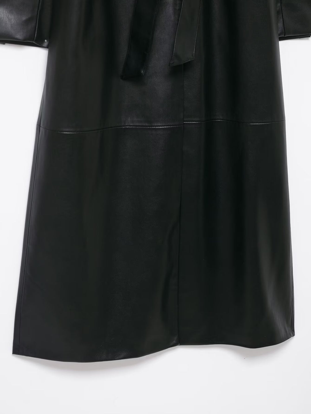 معطف طويل من الجلد الصناعي بياقة من الفرو - إيمان