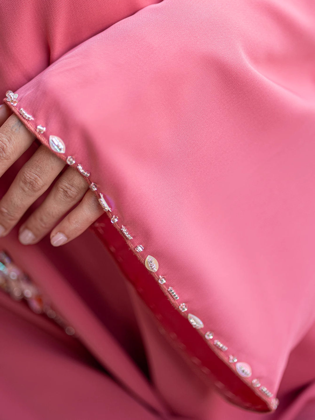 flared sleeve column dress with crystal floral embroidery - ZAYNA