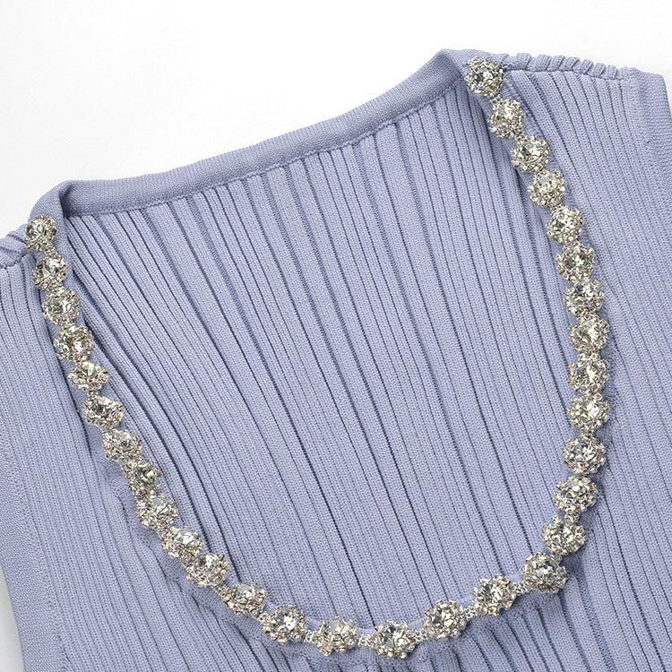 sleeveless midi dress with pearl-trim neckline – AURORAQL