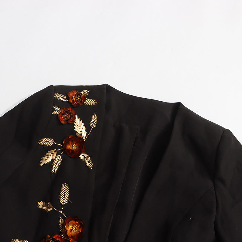 deep v-neck jacket with floral appliqué – SERENAZLU