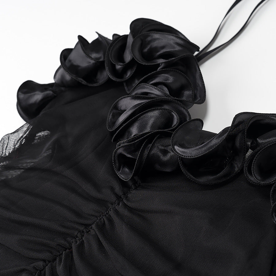 فستان مكشكش مع رقبة مكشكشة – نويرسي