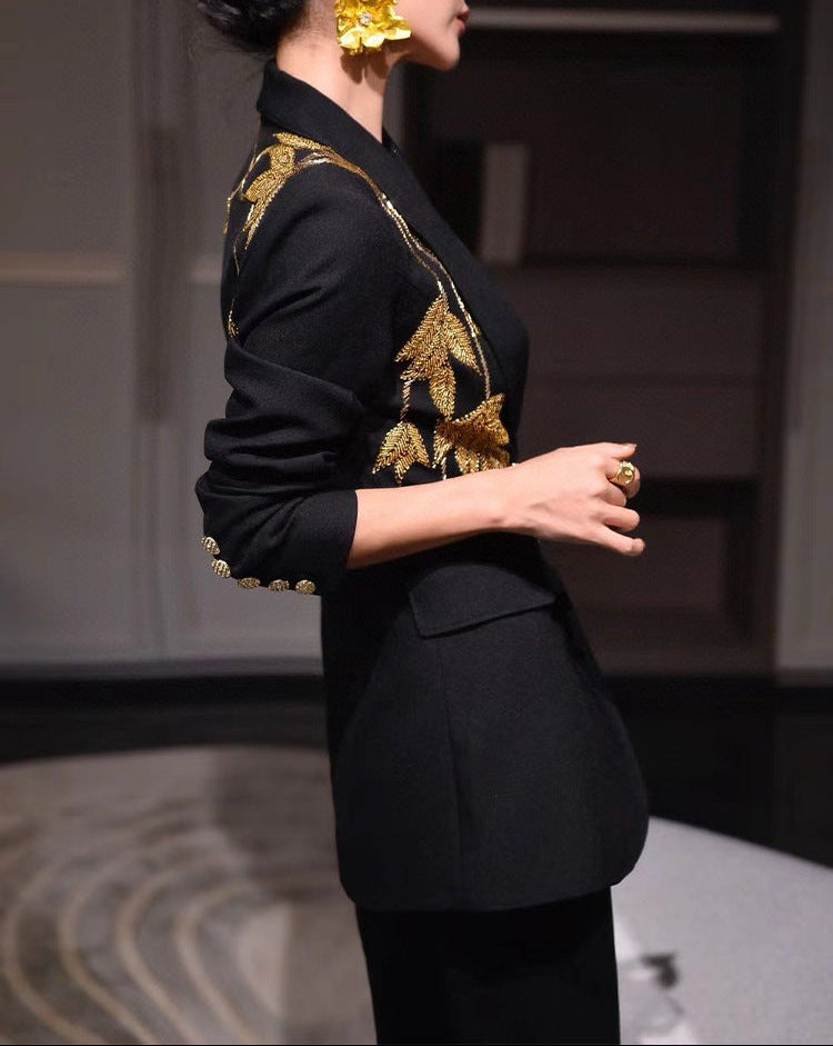 tailored flare pantsuit with structured peak lapels – AURORA