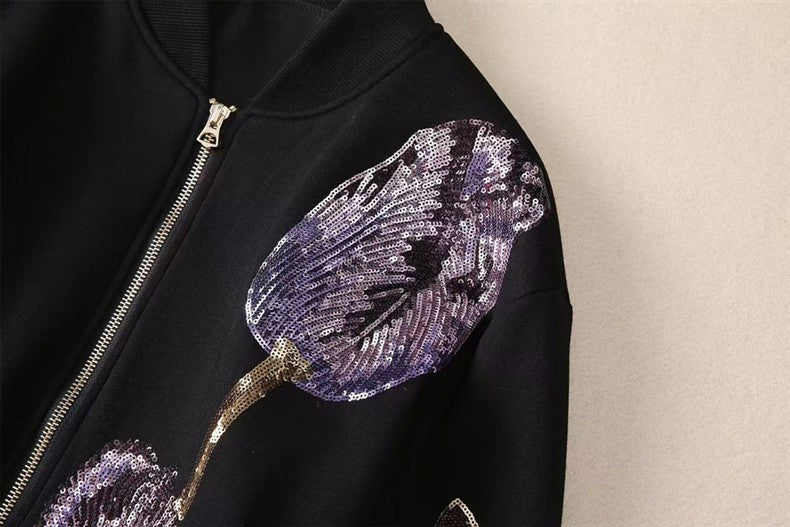 embroidered sequin bomber jacket – VIOLET