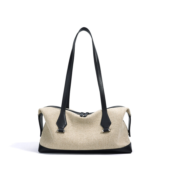 编织藤条手提包，配有双层皮革手柄 – LÉONIE 