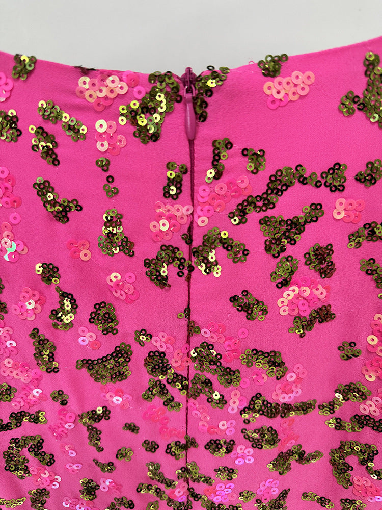 Sequin Maxi Dress with All-Over Embellishment – FUCHSIA