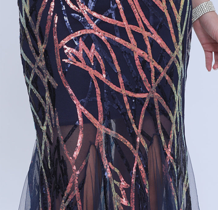 فستان بدون أكمام مزين بالترتر مع حافة من التول الشفاف – سيليستينا