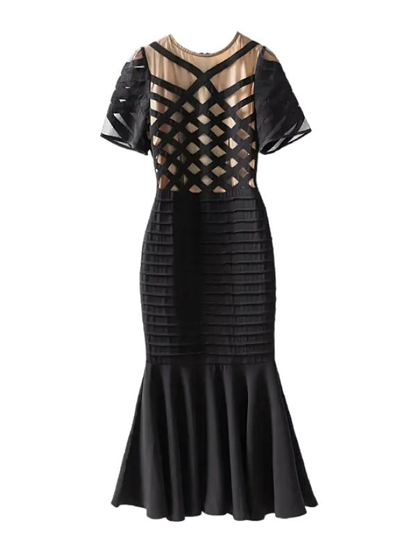 mesh panel bandage midi dress with mermaid hem – ASTRID