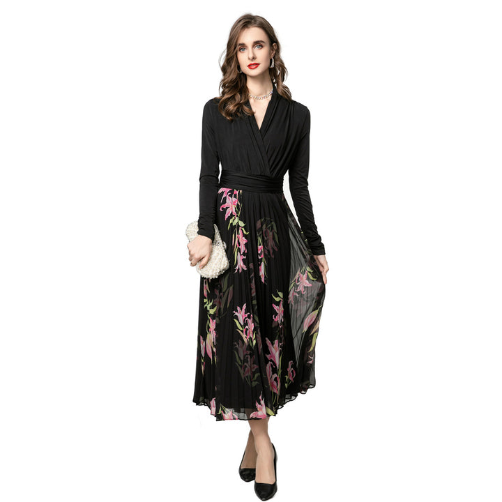 floral chiffon dress with pleated skirt – LILIAN