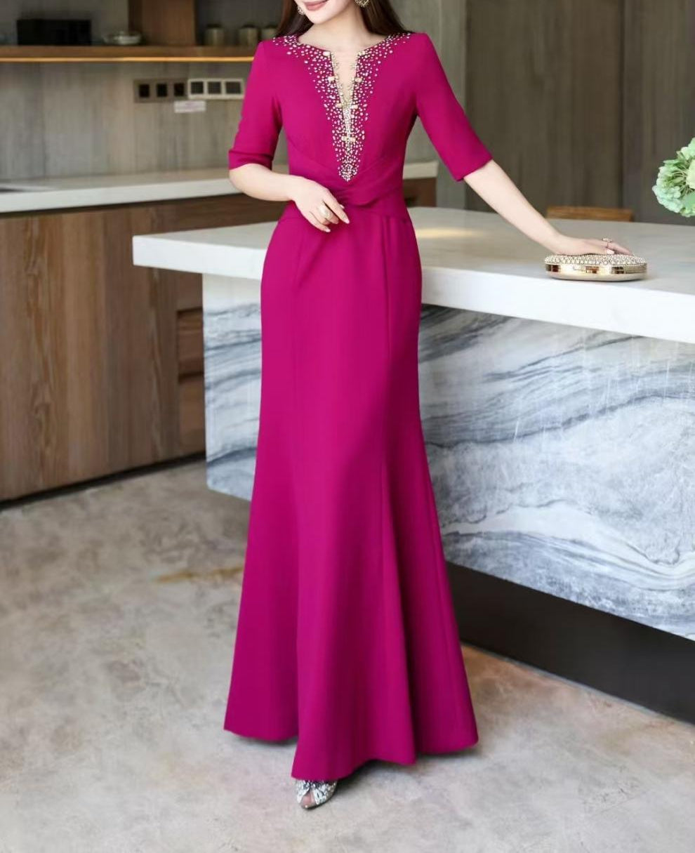 embellished deep-V mermaid dress – MAGENTA LUXE