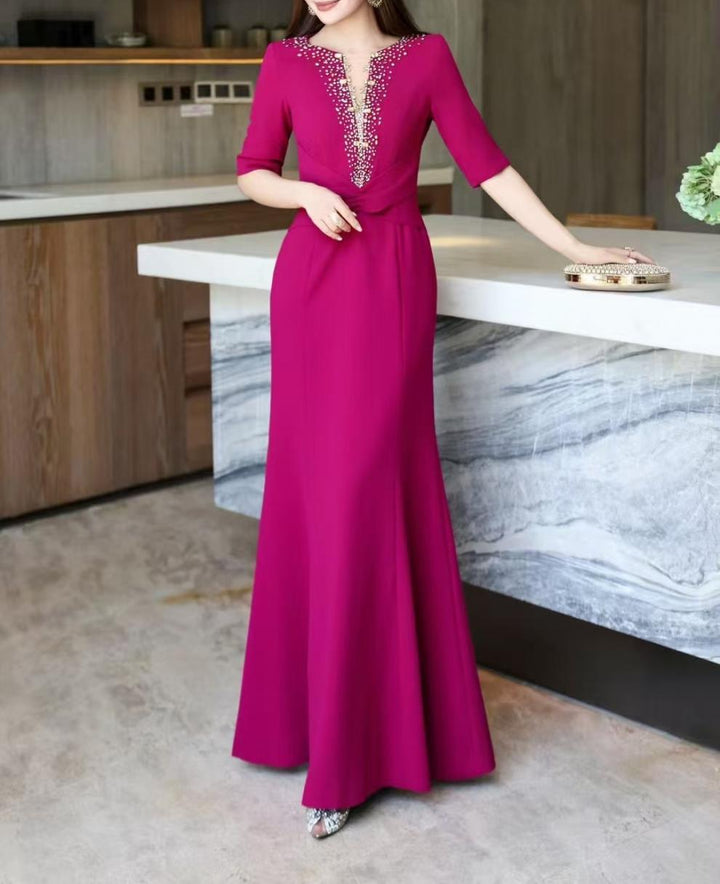 embellished deep-V mermaid dress – MAGENTA LUXE