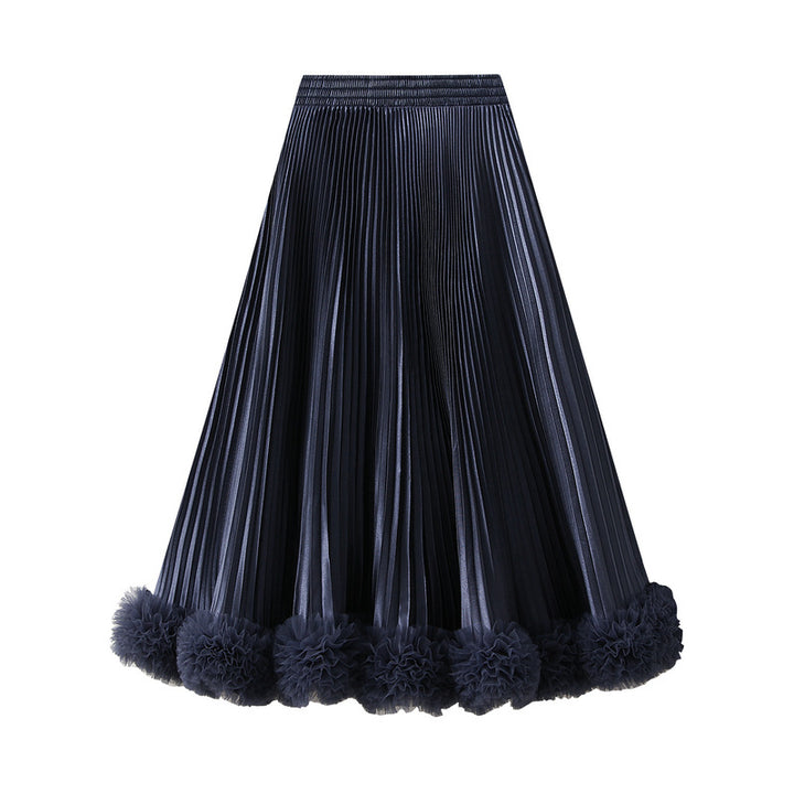 Pleated satin skirt with ruffled hem – VELORA