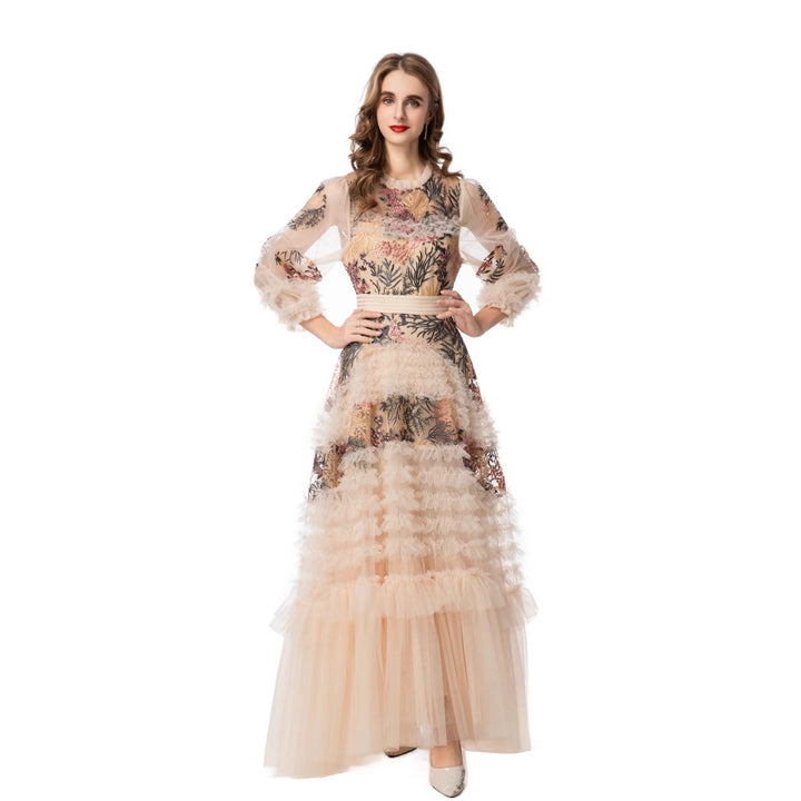 embroidered tulle gown with tiered ruffle skirt – SERAPHINA