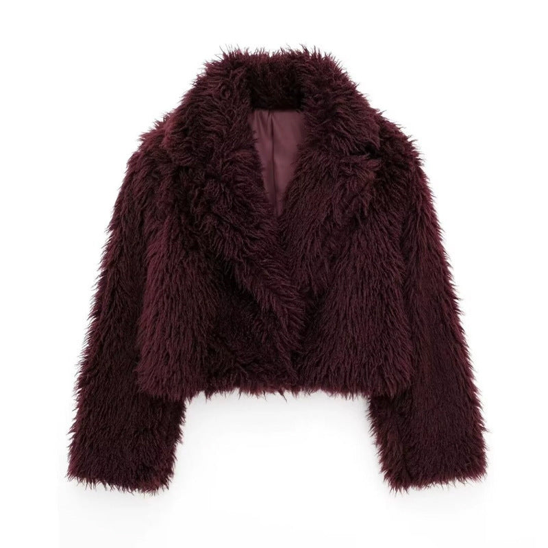 Short faux fur jacket with wide collar – SNOW