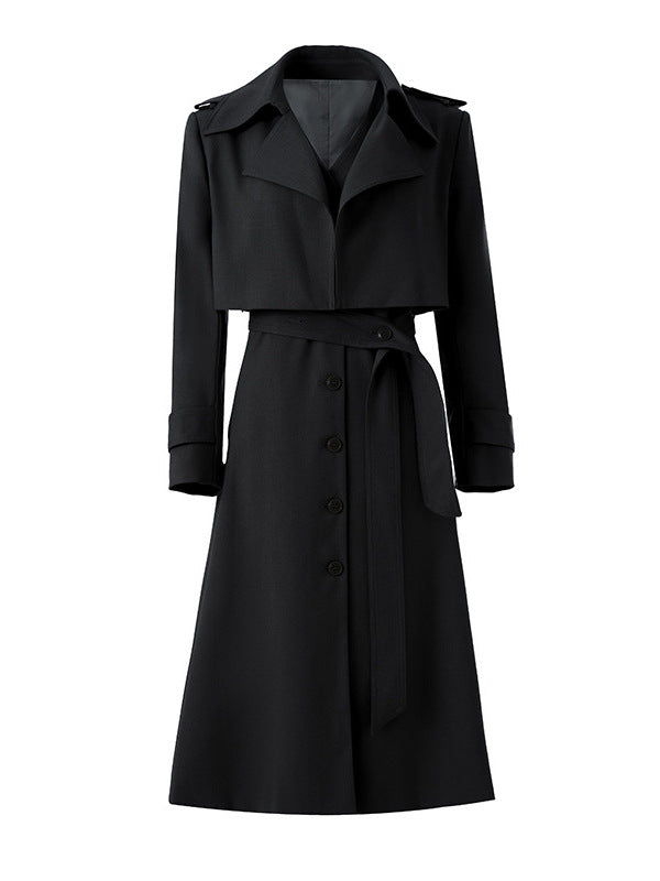 معطف ترنش قصير الطبقات بحزام - أوليفيا