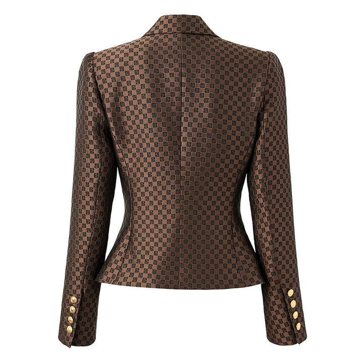 Monogram jacquard double-breasted blazer with gold buttons – BRONZE