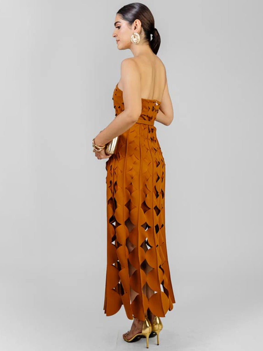 strapless cutout midi dress with geometric pattern – SIENRALY