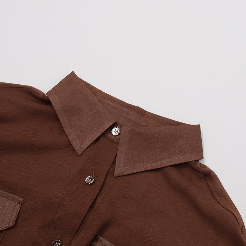 طقم بلوزة وبنطلون شفاف مطوي – سيينا