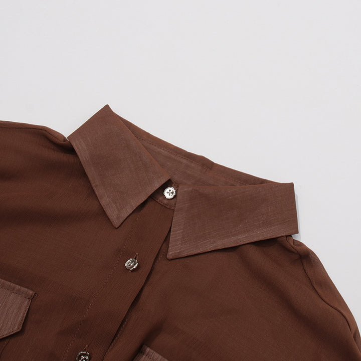 طقم بلوزة وبنطلون شفاف مطوي – سيينا