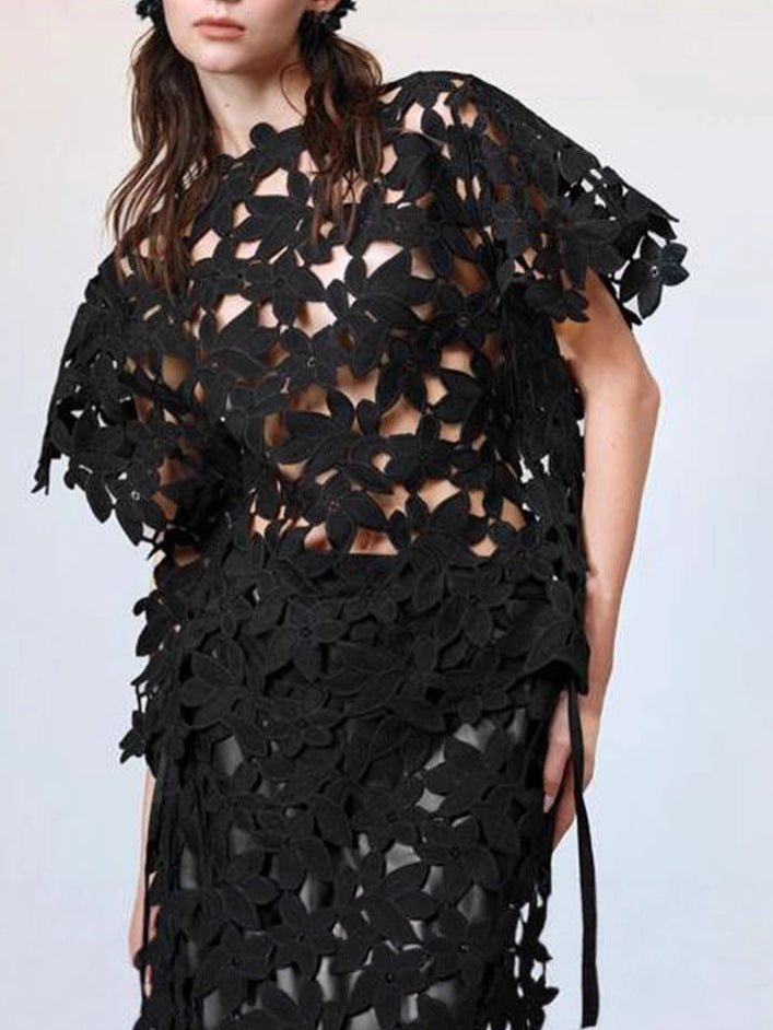 floral cutout lace top and skirt set – NOIRE BLOOM