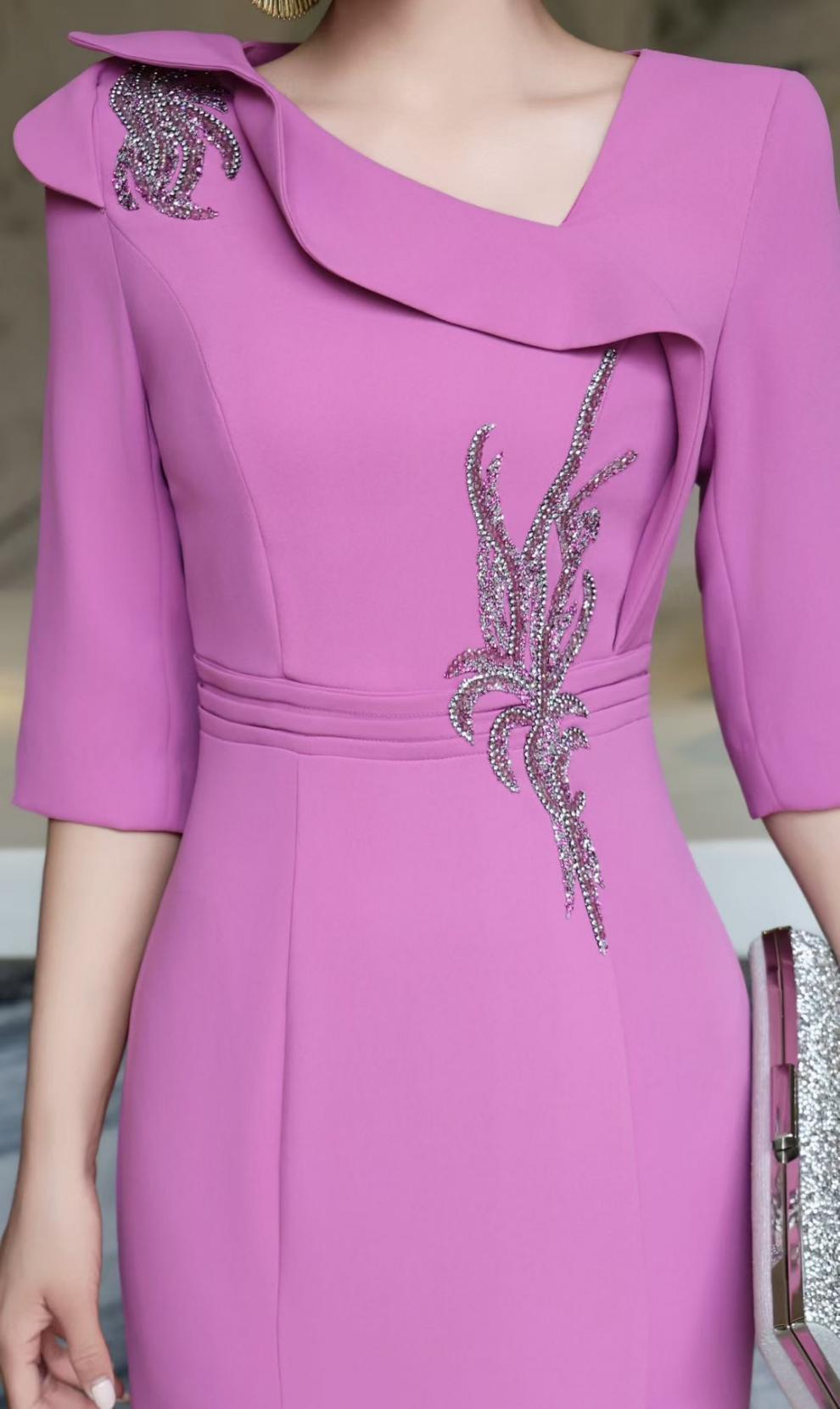 embellished draped-collar mermaid dress – ROYAL FUCHSIA
