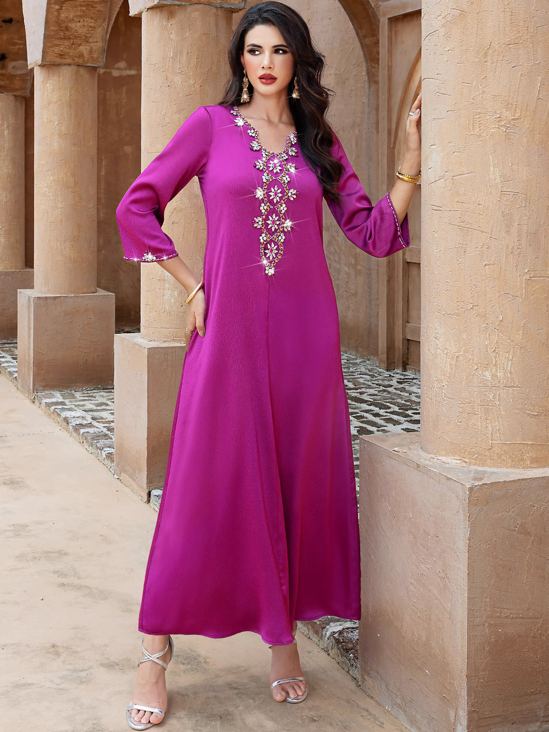 embellished A-line dress with flared sleeves - DALIXA