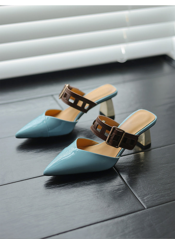 حذاء ميول مدبب بحزام بإبزيم وكعب سميك – نوفاكتو