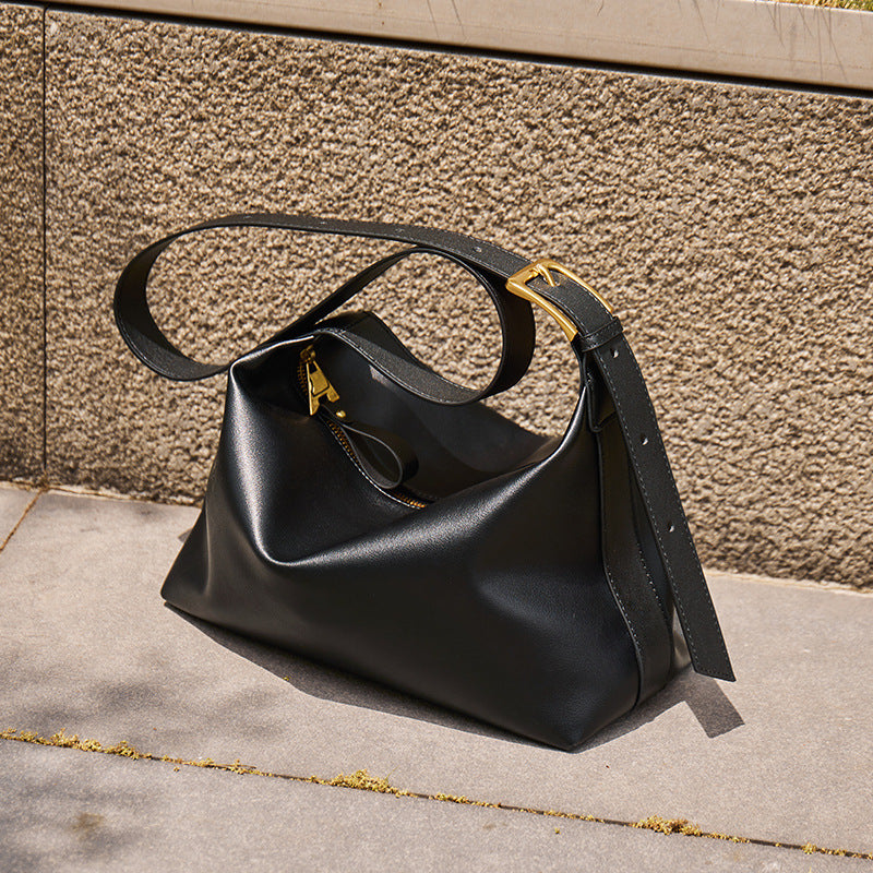 soft leather shoulder bag with buckle strap – ARYKLA