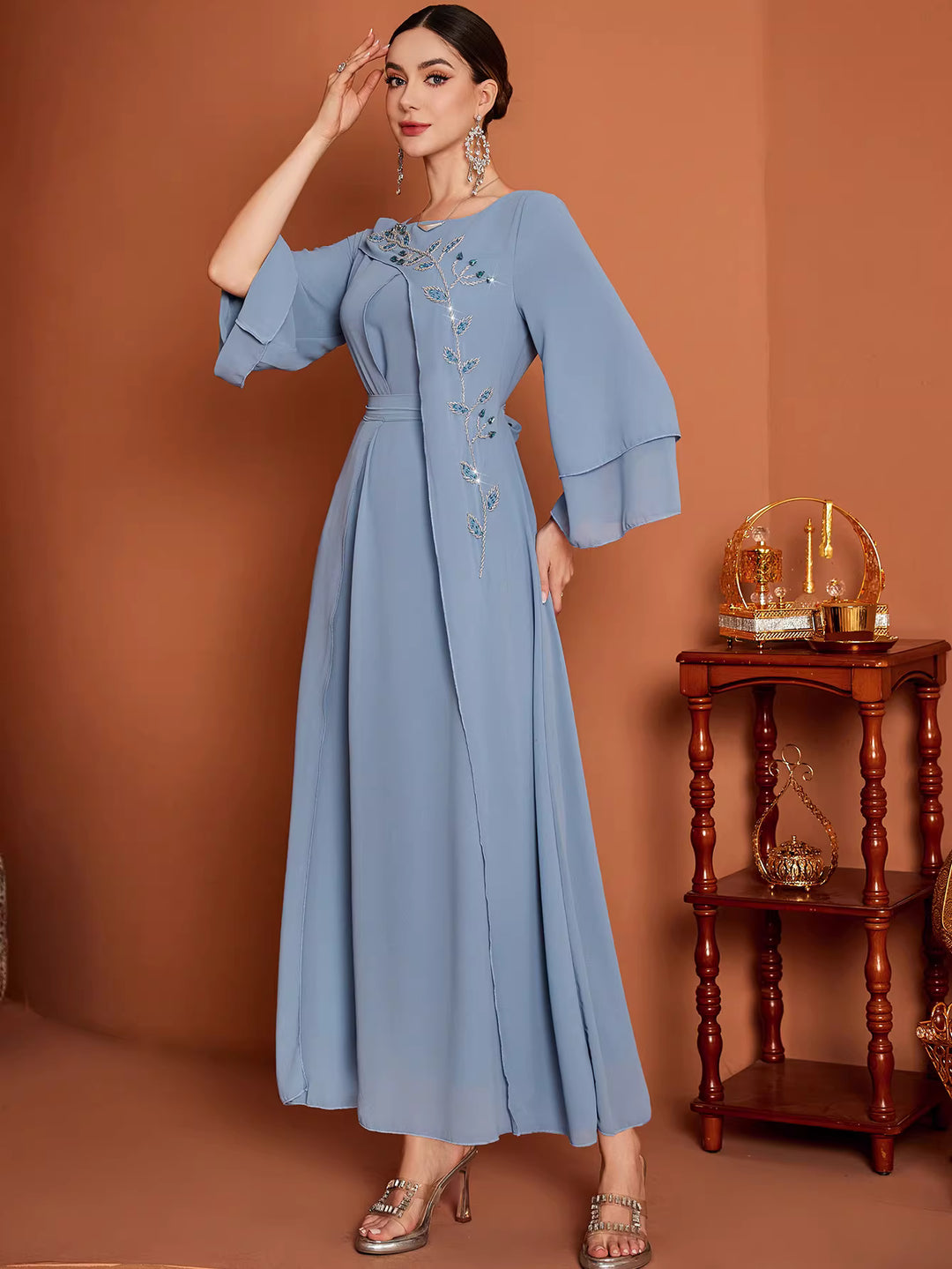 Elegant One-Size Long Sleeve Maxi Dress – LUNEA