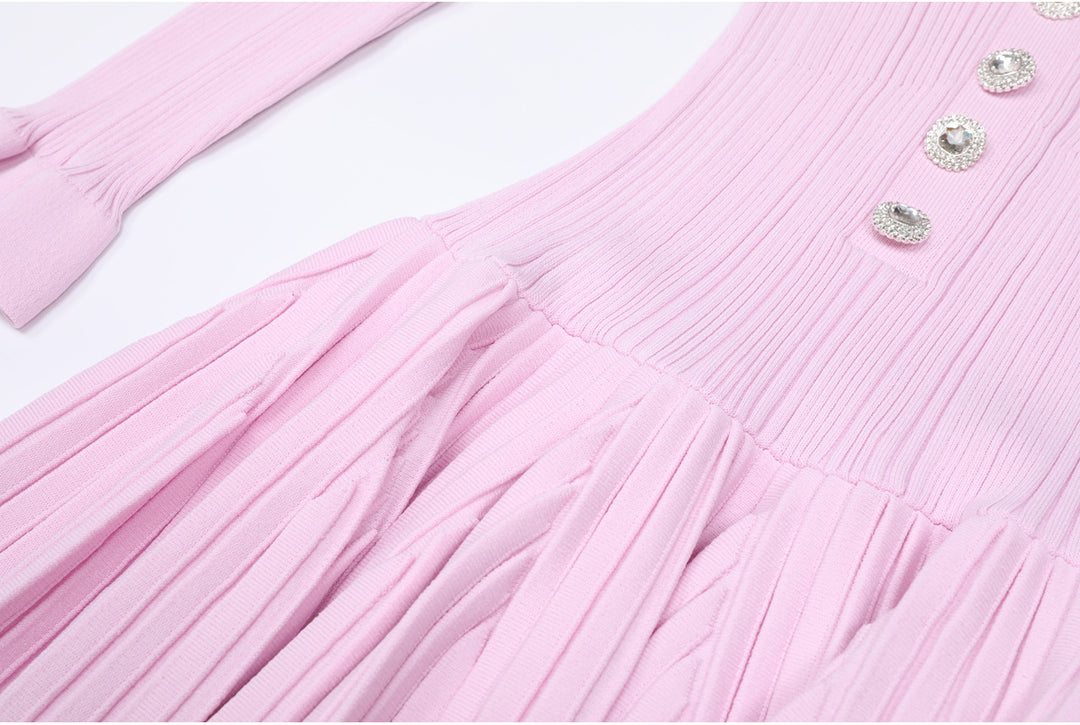 Plissiertes Oberteil mit ausgestellten Ärmeln und Maxirock-Set mit Taillengürtel – Rosiny 