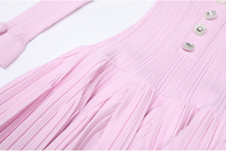 Plissiertes Oberteil mit ausgestellten Ärmeln und Maxirock-Set mit Taillengürtel – Rosiny 