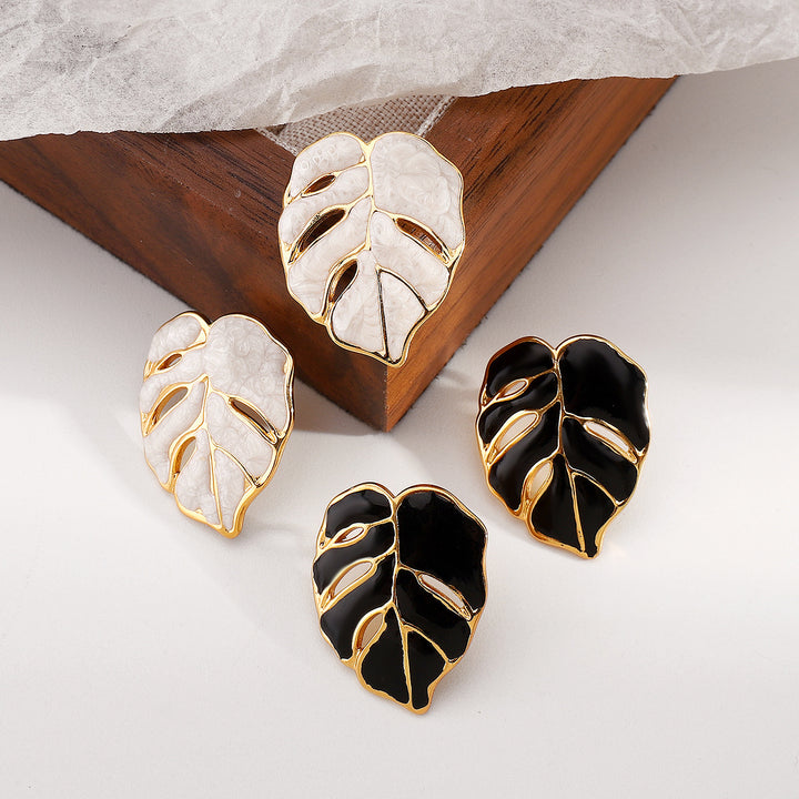 leaf enamel stud earrings with gold trim - AUREADI