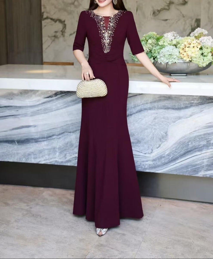 embellished deep-V mermaid dress – MAGENTA LUXE