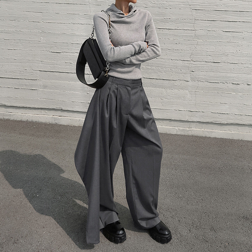 asymmetric draped wide-leg pants with sculpted fold detail – RAYA