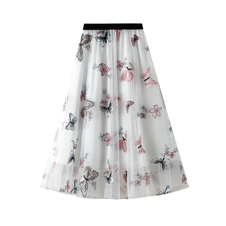 embroidered butterfly tulle midi skirt – FLORAW