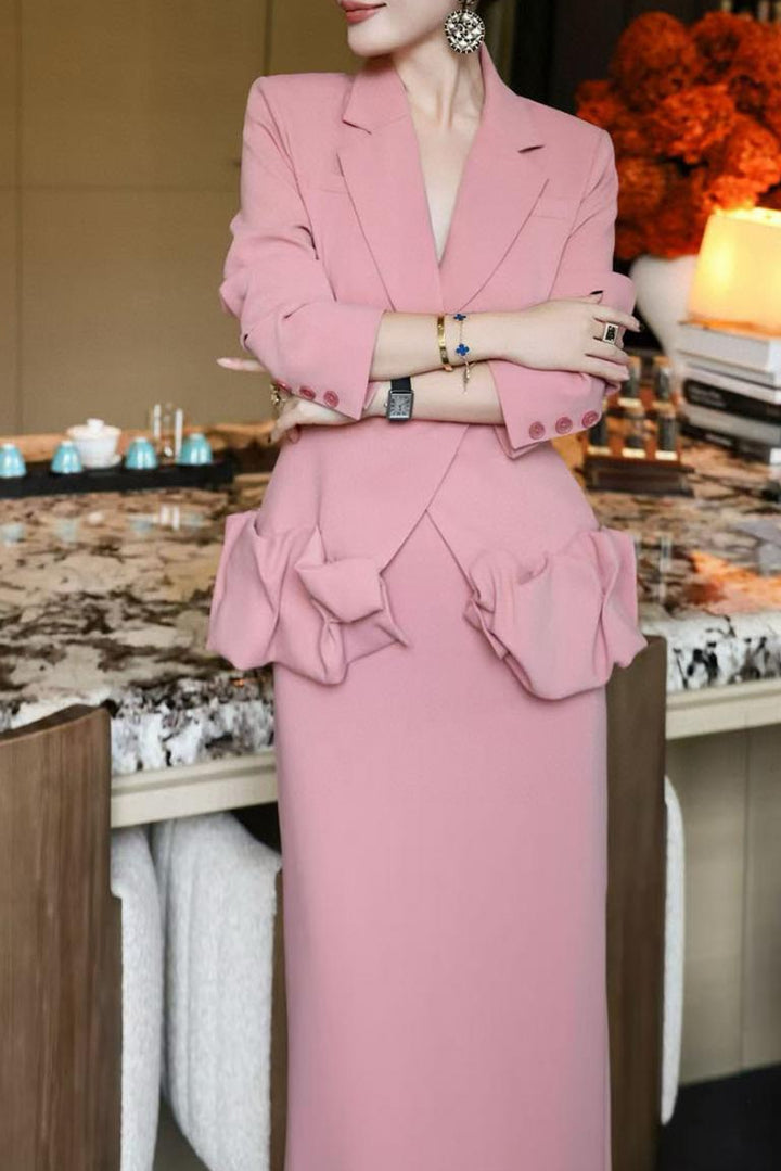 peplum blazer dress with sculpted ruffle hips – LIMEA