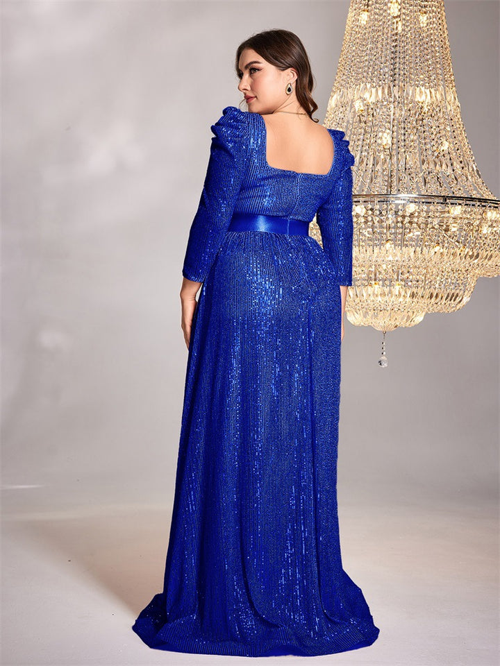 shimmer pleated gown with square neckline – SAPPHIRA
