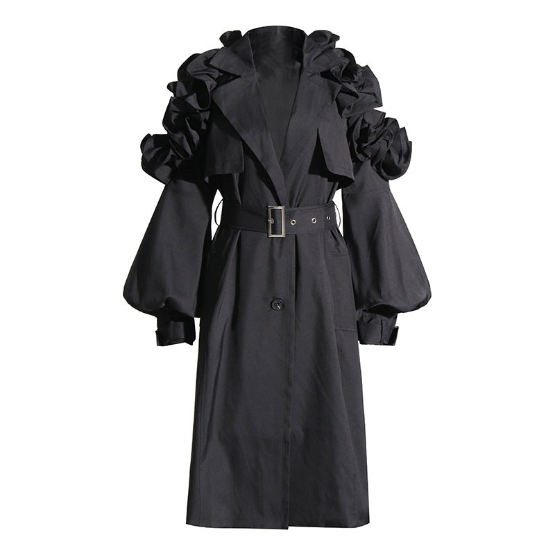 Structured Trench Jacket with Ruffled Sleeves – ELARA