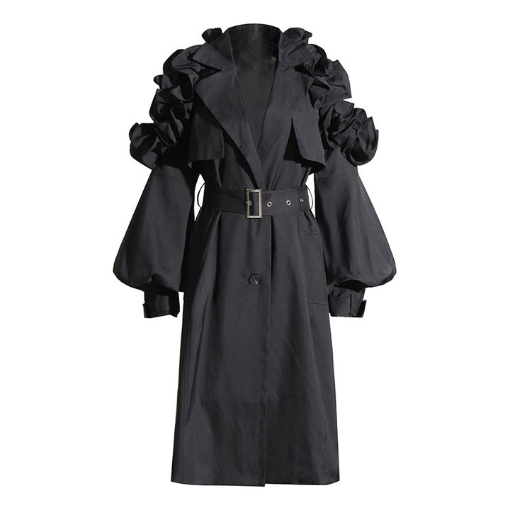 Structured Trench Jacket with Ruffled Sleeves – ELARA