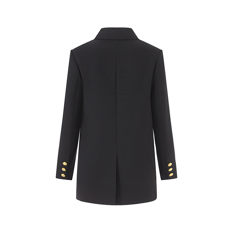 double-breasted tailored blazer with gold buttons – ROUGE