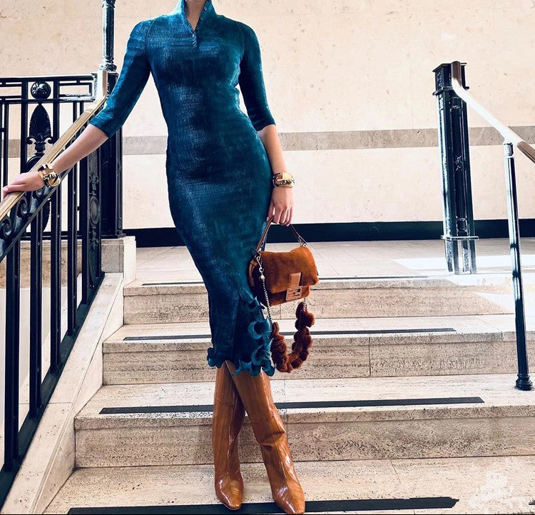 caramel knee-high leather boots with curved heel – SIENNA