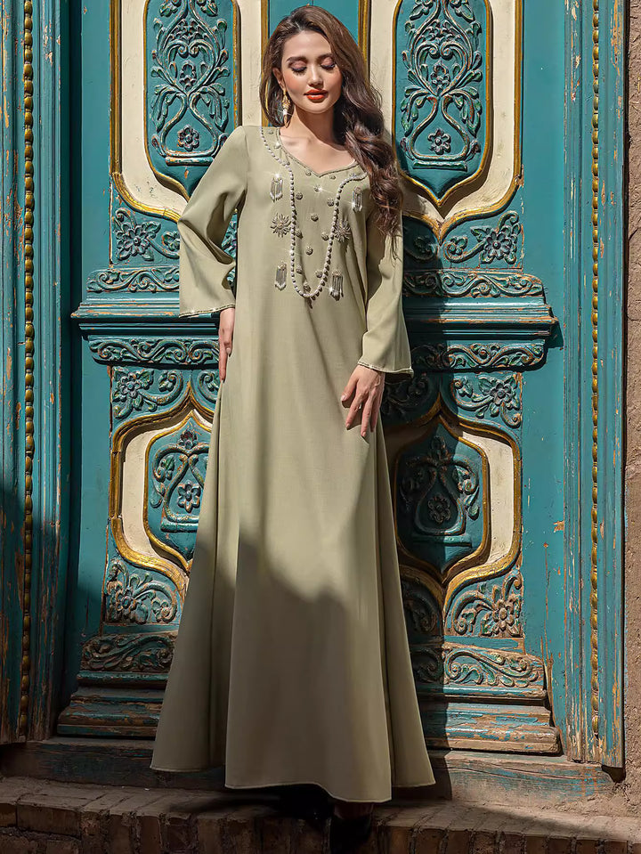 op maat gemaakte flare-pak met satijnen pofmouwen – VALENCIA 