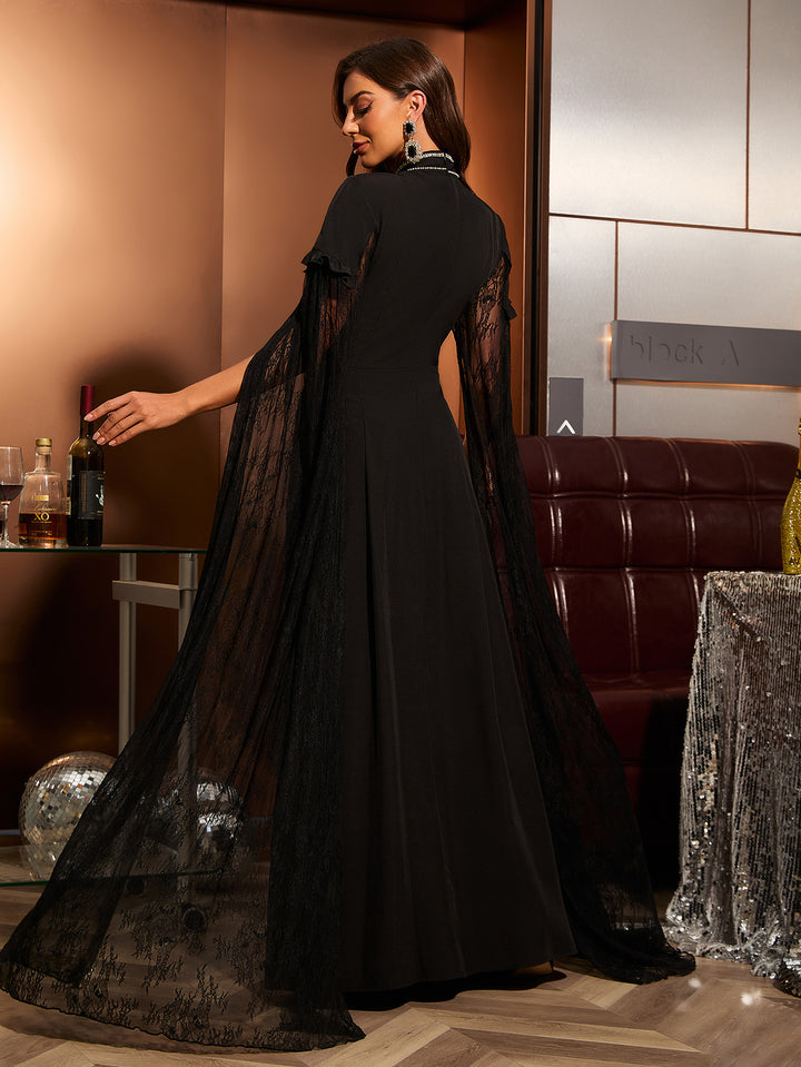 Geplooide top met uitlopende mouwen en maxi-rok set met tailleband – Rosiny 