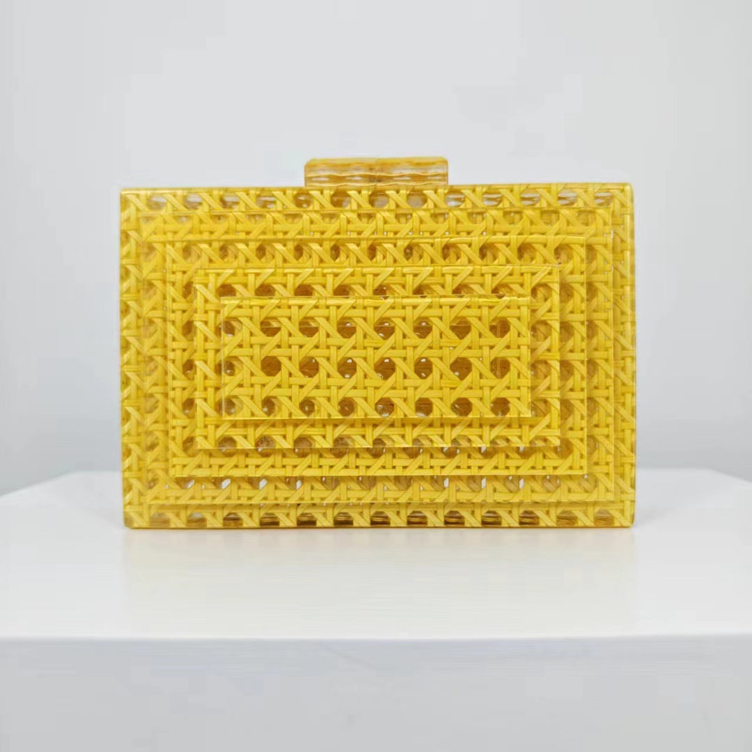 woven acrylic clutch with beaded handle – MARIGOLD